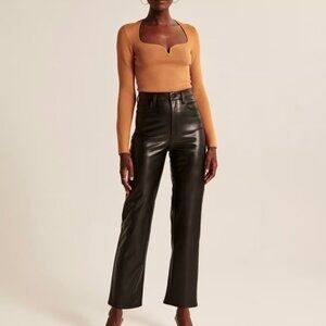 Abercrombie Ankle Straight Ultra High Rise Black Vegan Leather Pant - Short
